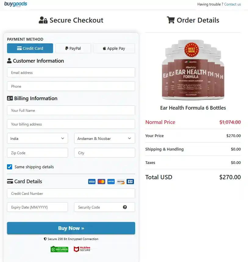Ear Health Formula Order Page